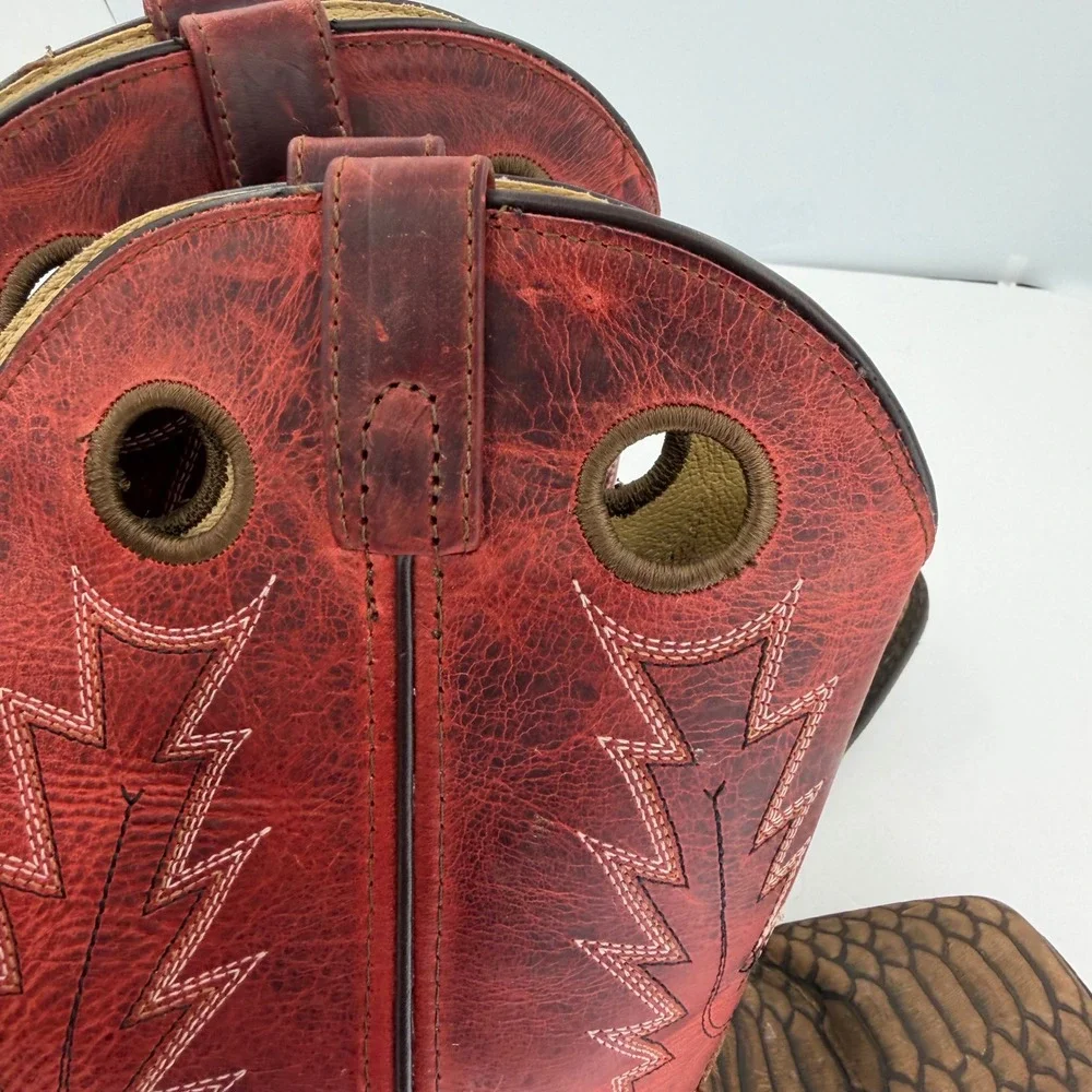 Smoky Mountain Youth Western Cowboy Boots Red Brown Reptile Print Square Toe 6.5
